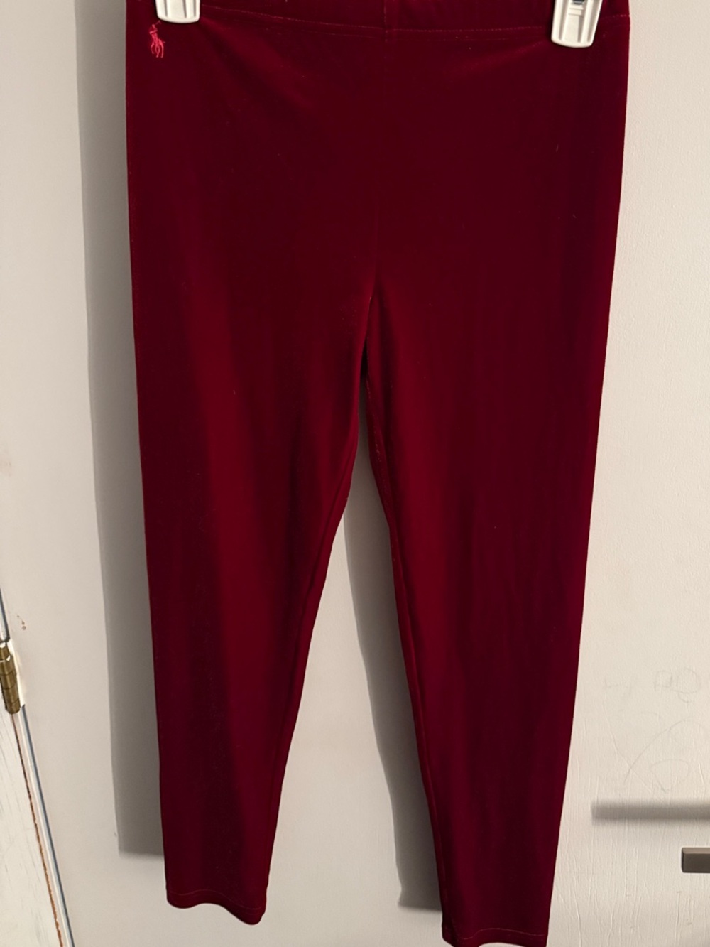 Ralph Lauren Girls Holiday Deep Red Velour Leggings
